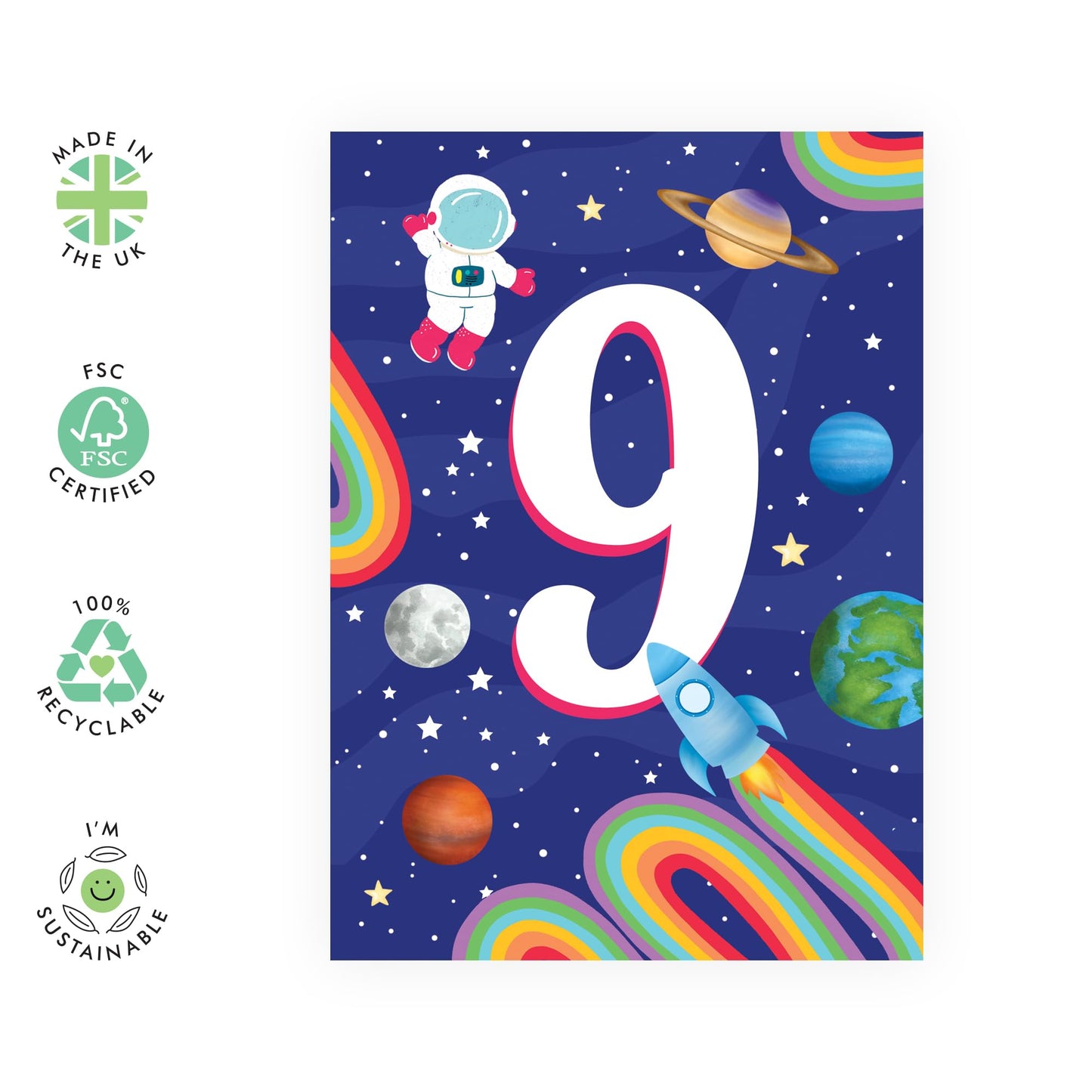 Ninth Birthday Card For Boys Girls - 9 Space - Milestone Baby Cards Age Nine - Happy 9th Birthday Greeting Card For Kids - Nine Years Old - Child - Comes With Sticker By Central 23