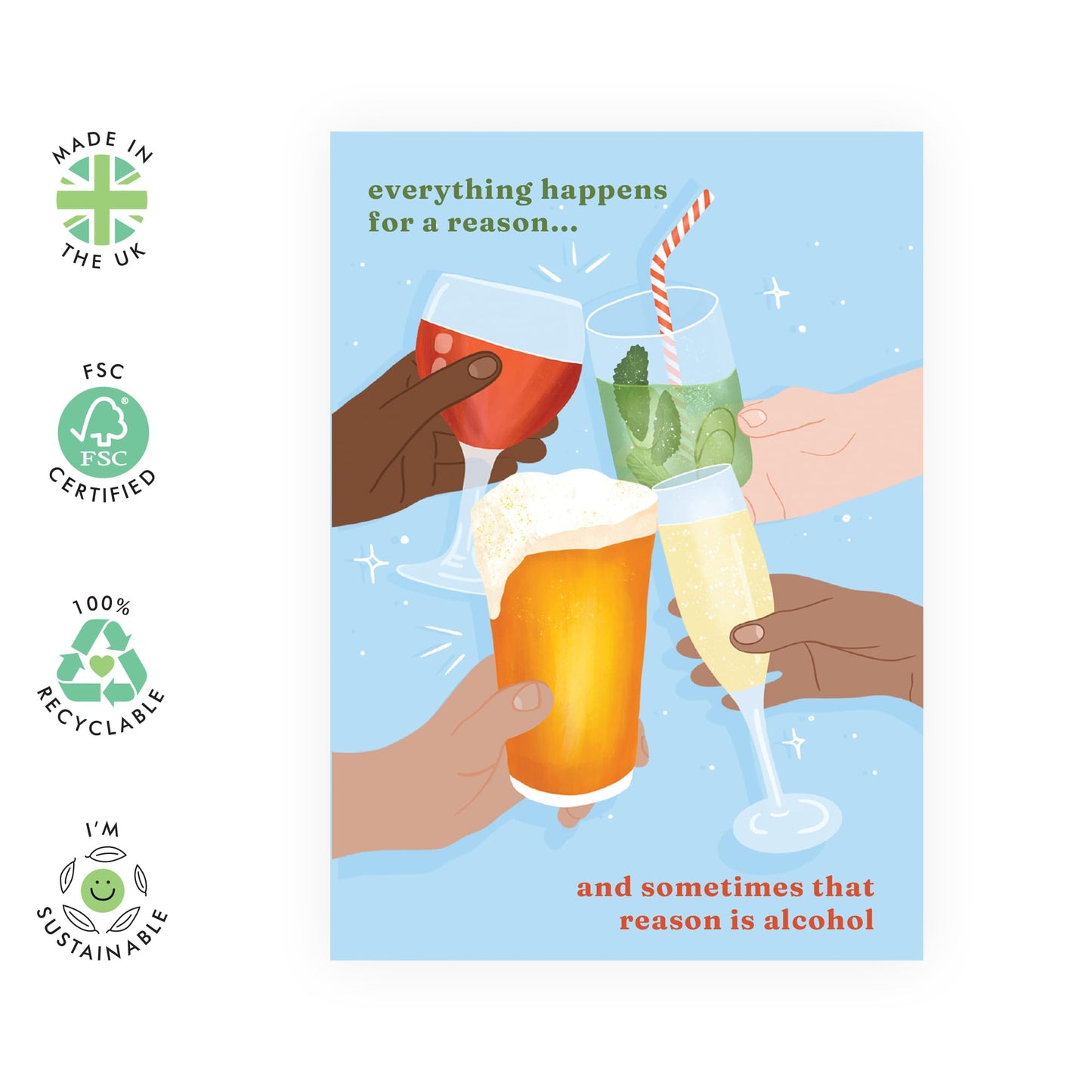 Cheers Birthday Card - 'Drinks Cheers' - Gifts for Friends, Coworker, Bestie, BFF,Bruv, Lad, Mates, Girlfriend, Lad, Officemate - Raise Glasses - Comes with Fun Stickers