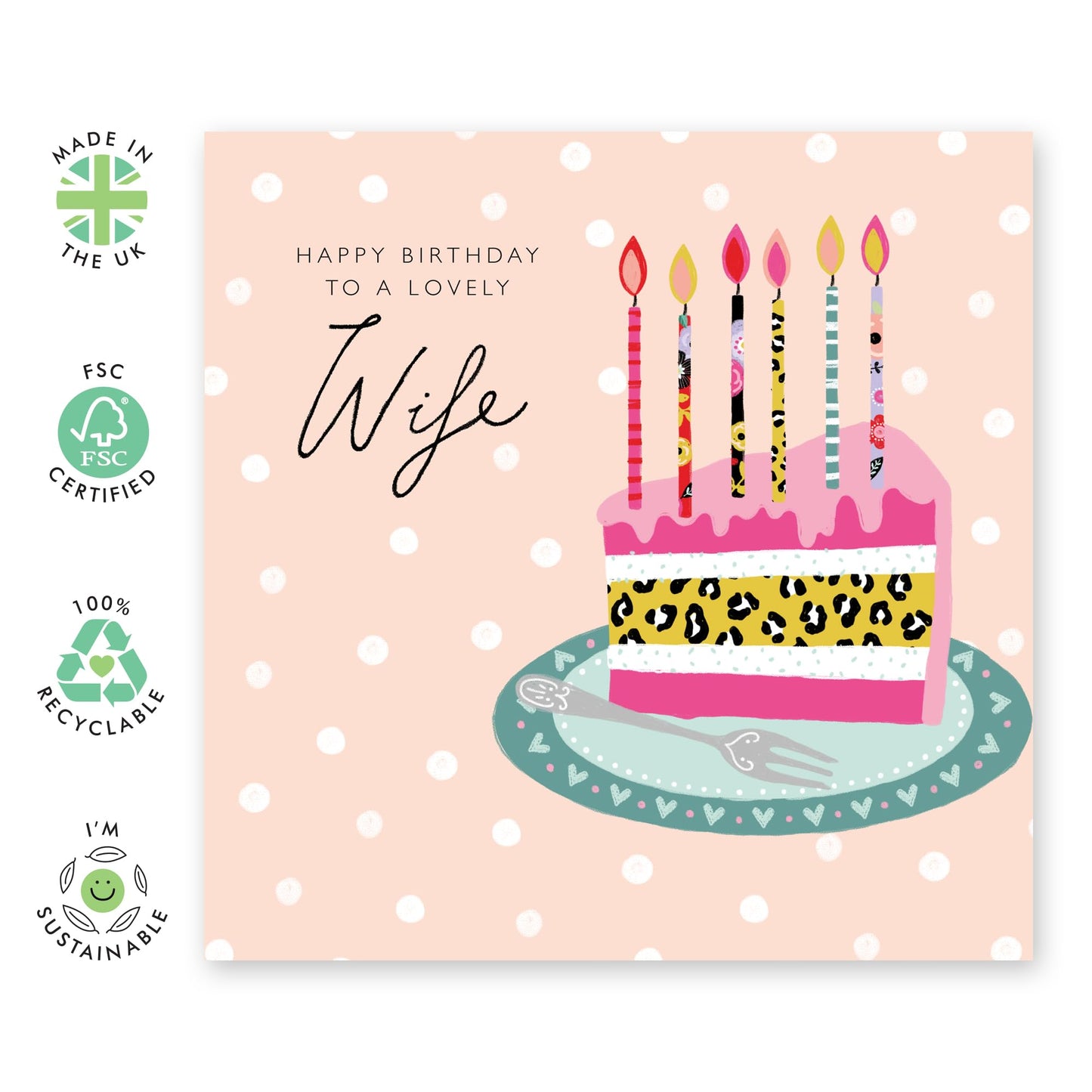Wife Birthday Card - To A Lovely Wife - Happy Birthday Wife Card From Husband - Trendy Bday Cake - Sweet Wife Gifts For Her - Comes With Fun Stickers By Central 23