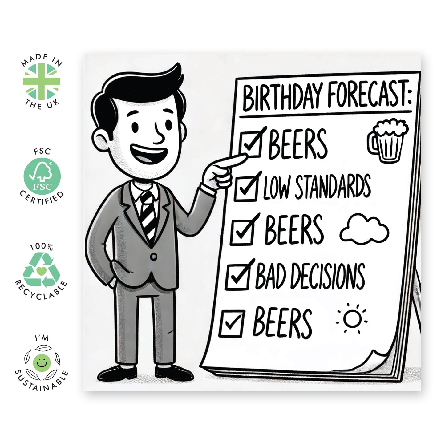 Hilarious Happy Birthday Card - 'Birthday Forecast' - Birthday Gift for Men, Women, Friends & Family - Fun Birthday Checklist and Must Do- Comes with Fun Stickers