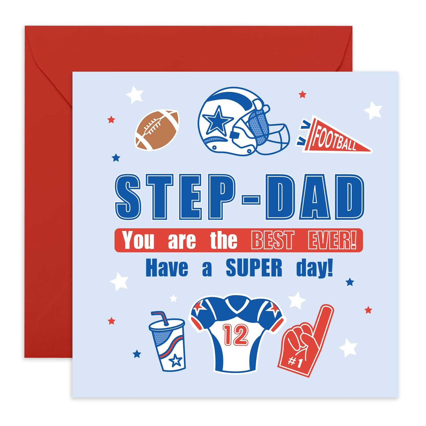 Cheerful Greeting Card - 'HAVE A SUPER DAY, STEP DAD!' - Perfect for Celebrating Special MUMents with Love and Appreciation - Ideal for Stepdads Family Members - Comes With Stickers By Central 23