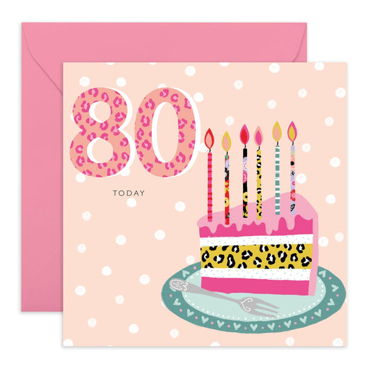 80th Birthday Card For Grandmum - 80th Leopard Cake - Grandma Birthday Greeting Card - Gifts For Her - Happy Eightieth Birthday Cards Grandmother - Comes With Fun Stickers By Central 23