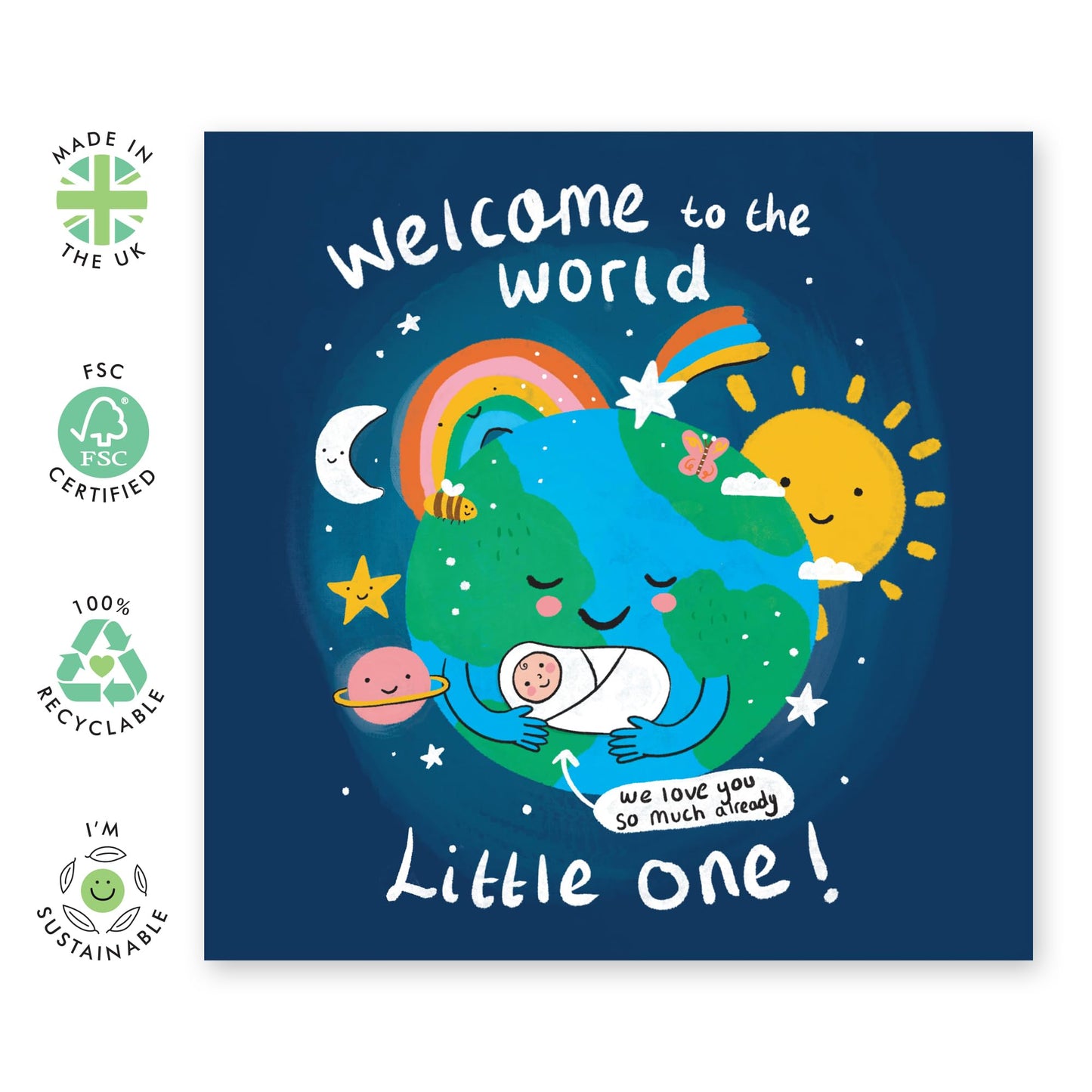 Adorable New Baby Card – “Welcome to the World, Little One” – Gifts for New Born Babies, Boys, Girls, First Time Parents or Mum, Dad, Friends, Him, Her - Cute Planet Earth - Comes with Fun Stickers