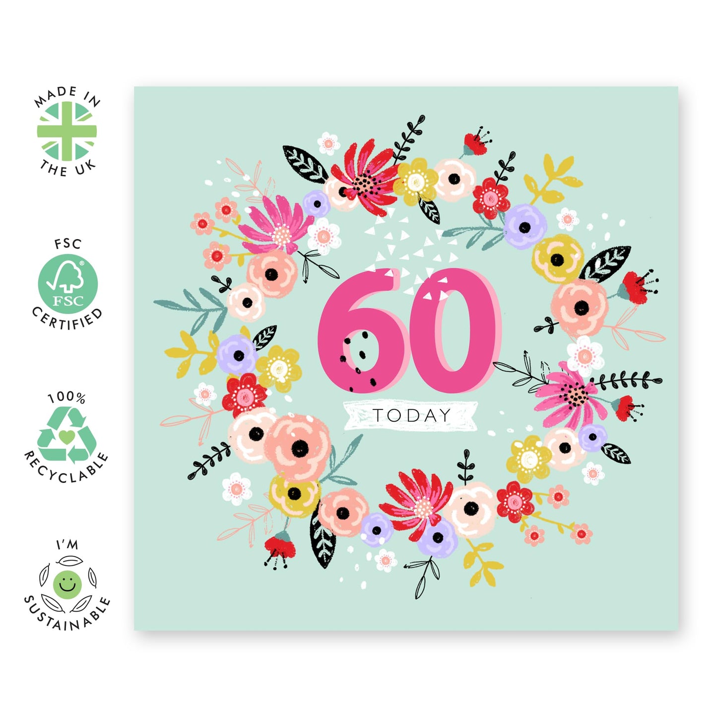 Happy 60th Birthday Card For Women - Sixty Year Old - Elegant Floral Gifts For Her - Milestone Cards For Mum Aunt Nan Grandma - Wife Birthday Card Sixtieth - Comes With Fun Stickers By Central 23