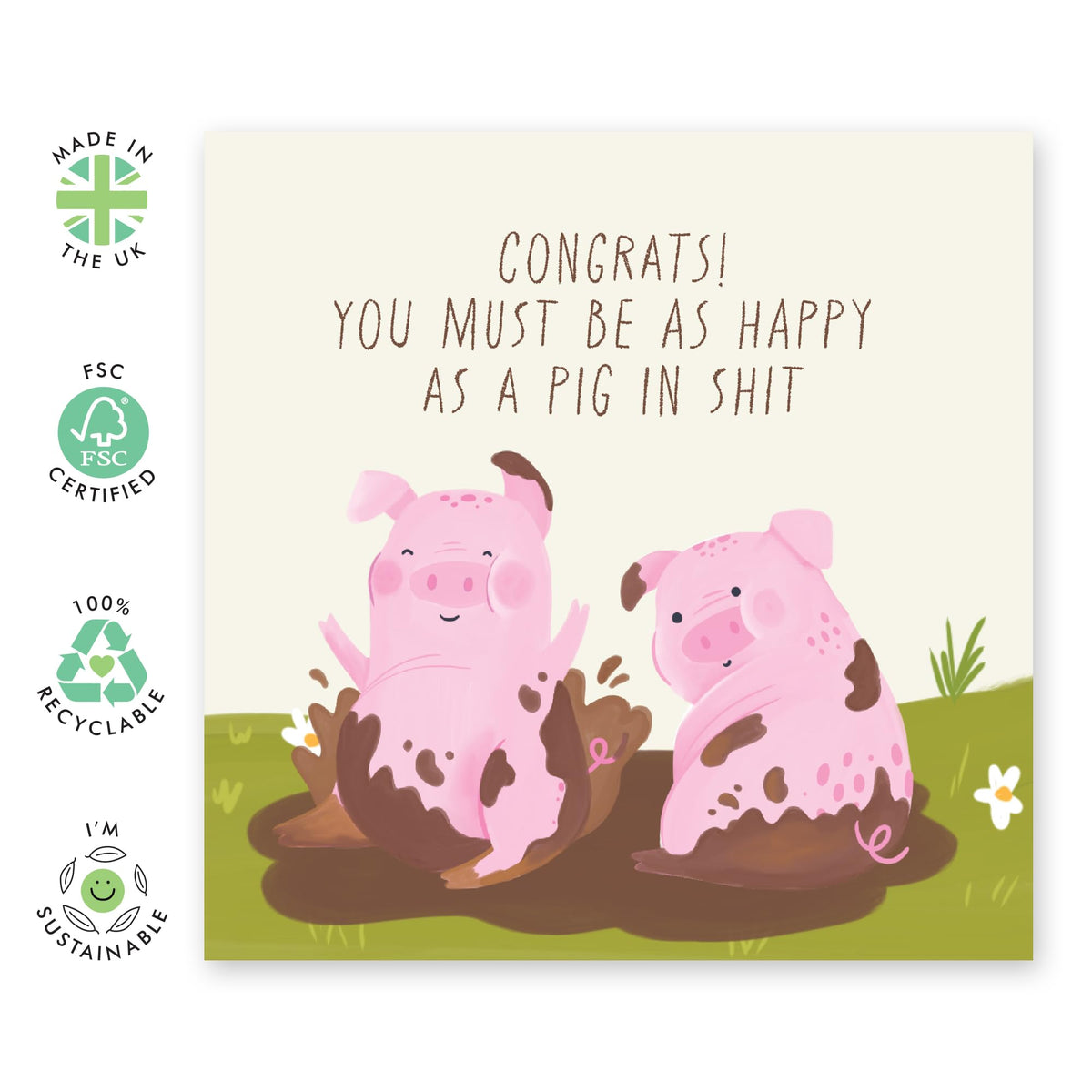 Birthday Cards For Him Her - You Must Be As Happy As A Pig In Shit - Funny Greeting Cards Brother - Birthday Cards For Best Friend - Humorous Gift From Friend - Comes With Fun Stickers By Central 23