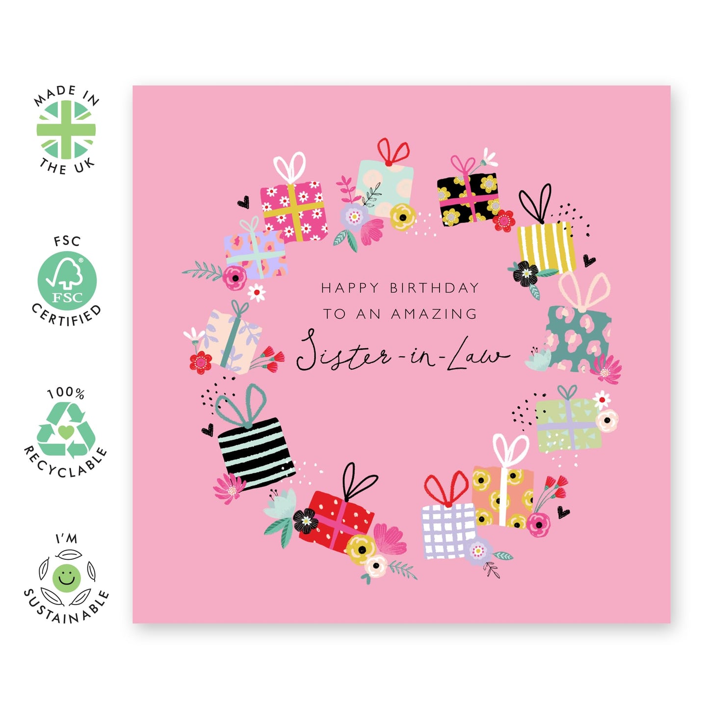 Happy Birthday Cards For Women - Sister In Law Birthday Cards For Her - Birthday Greeting Cards For Sis-in Law - Sweet Thoughtful Heartfelt Gifts Presents Pink - Comes With Stickers By Central 23