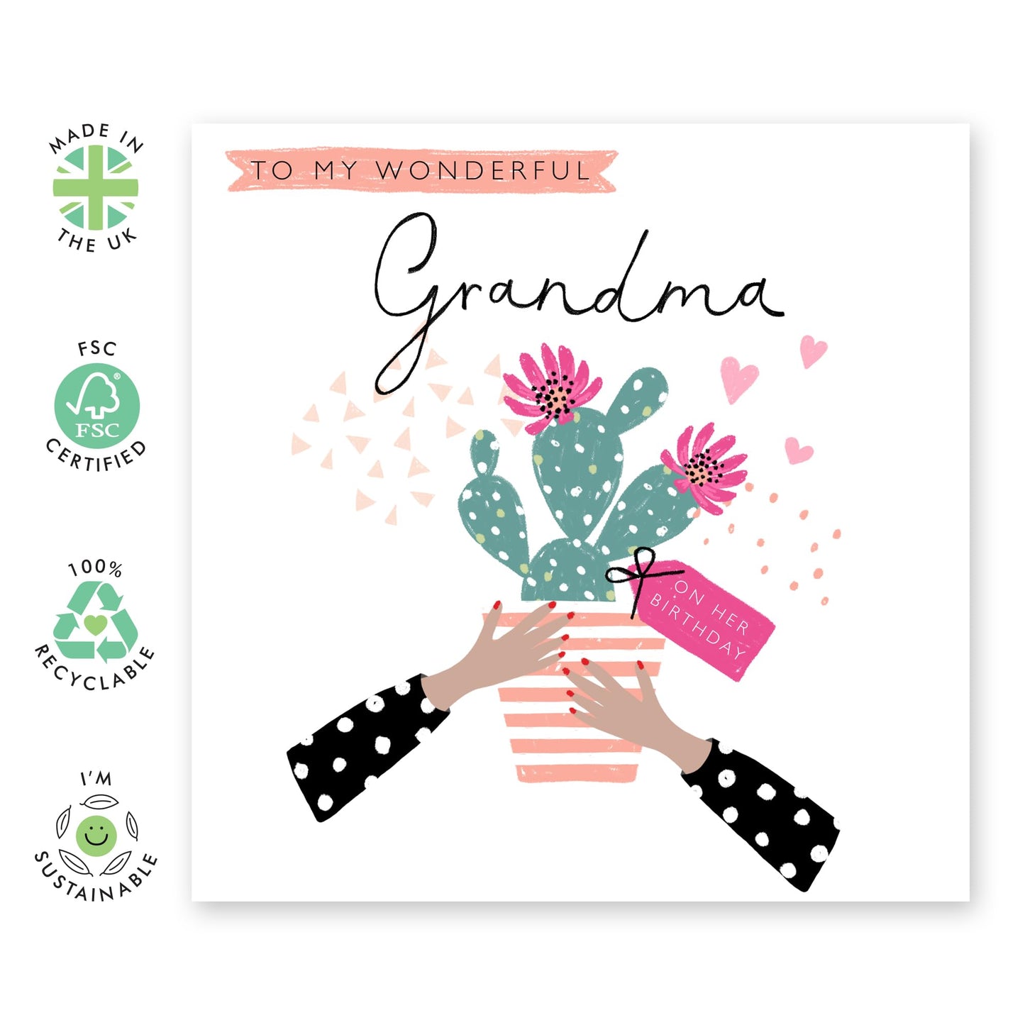 Nan Birthday Card - Cactus Greeting Cards For Grandmother - Sweet Birthday Card For Her - Grandma Gifts For Women - Comes With Stickers By Central 23
