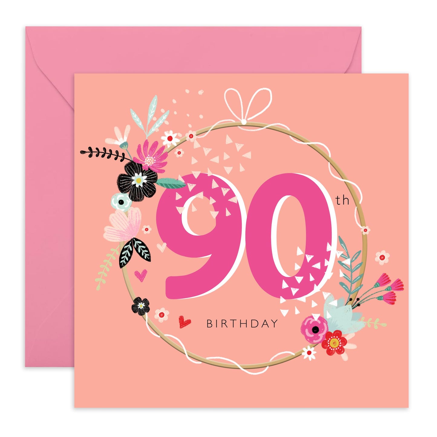 90th Birthday Card For Her - Floral Birthday Greeting Cards Women Age Ninety - Grandma Birthday Card - Ninetieth Bday Gifts For Mum Wife Her - Comes With Stickers By Central 23