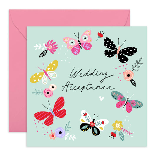 Wedding Acceptance Card For Entourage - Wedding Acceptance Butterflies - Rsvp Reply Card For Bridesmaid Groomsman - Wedding Invitations From Groom Bride - Comes With Fun Stickers By Central 23