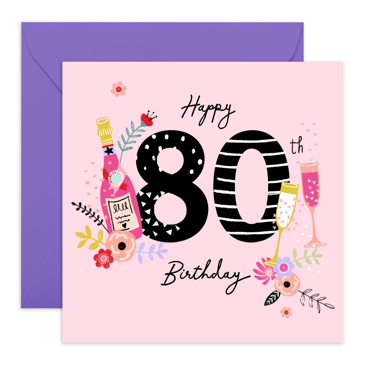 80th Birthday Card Women - 80th Birthday Drinks - Grandmother Birthday Greeting Card - Gifts For Grandmum - Happy Eightieth Birthday Card Grandma - Comes With Fun Stickers By Central 23
