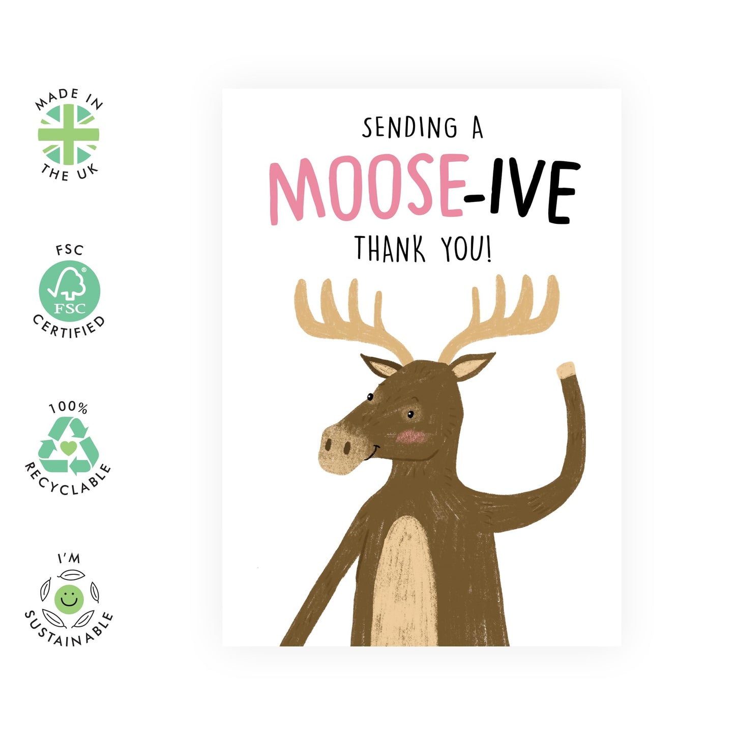 Playful Greeting Card - 'A MOOSE-IVE THANK YOU' - Perfect for Expressing Gratitude with a Fun Twist - Ideal for Friends, Family, or Colleagues - Comes With Stickers By Central 23