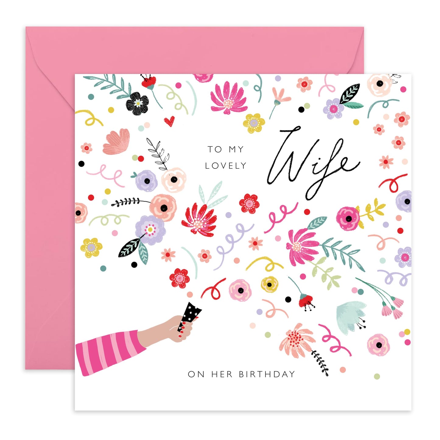 Birthday Cards For Wife Floral - Flower Cards For Her - To My Lovely Wife - Sweet Greeting Cards From Husband - Bday Confetti Card - Comes With Cute Stickers By Central 23