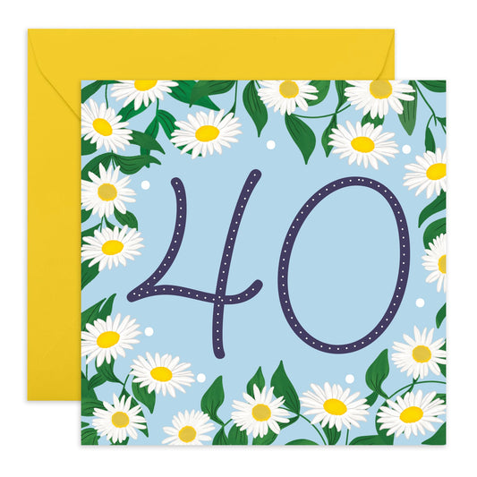 40th Birthday Card For Wife - Daisy Chain 40 - Floral Birthday Card For Mum - Women Sister - Happy Fortieth Birthday Greeting Card Female Friends - Comes With Fun Stickers - By Central 23