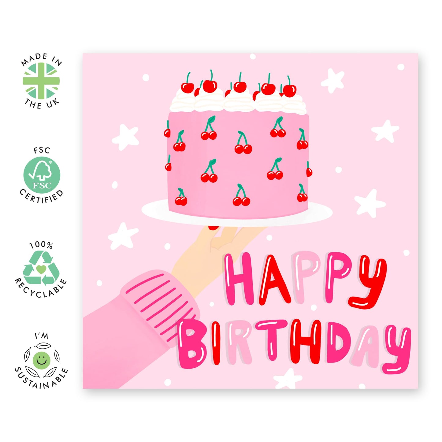 Pink Birthday Card - 'Happy Birthday Cake' - Gifts for Ladies, Girls,Besties, Best Friends, BFF, Co-workers, Colleagues, Her, Sister ,Sis - Make A Wish - Comes with Fun Stickers