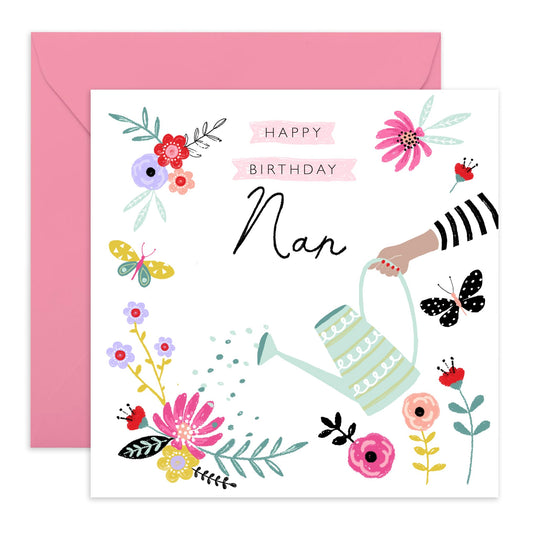 Happy Birthday Card For Women - Nanny Gifts For Her - Flower Cards Butterflies - Nan Birthday Cards For Grandma Grandmother - Comes With Fun Stickers By Central 23