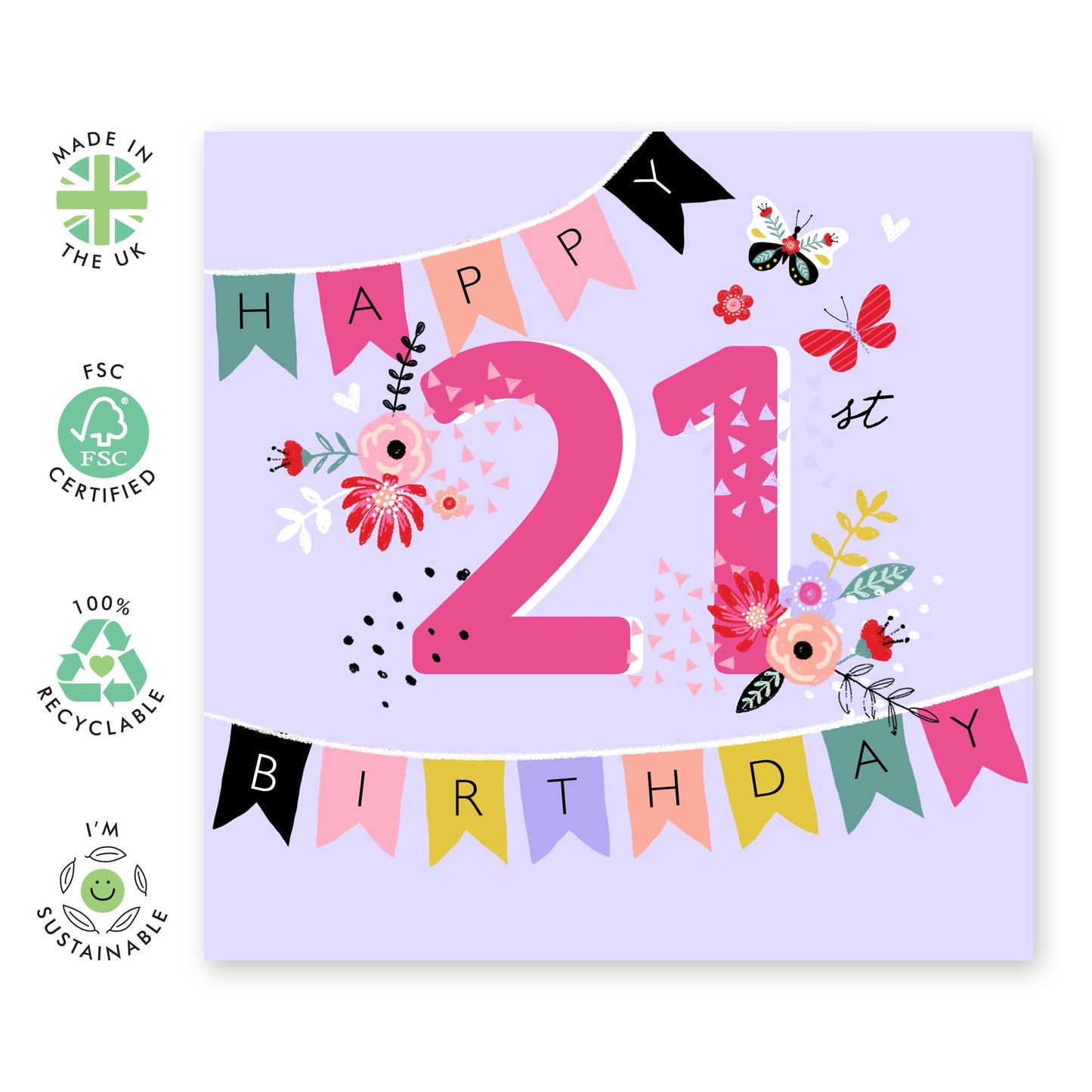 21st Birthday Card For Her - Birthday 21st Banner - Women Sister - Happy Twenty-first Floral Birthday Card - Daughter Niece - From Mum Dad - Women Friends - Comes With Fun Stickers By Central 23