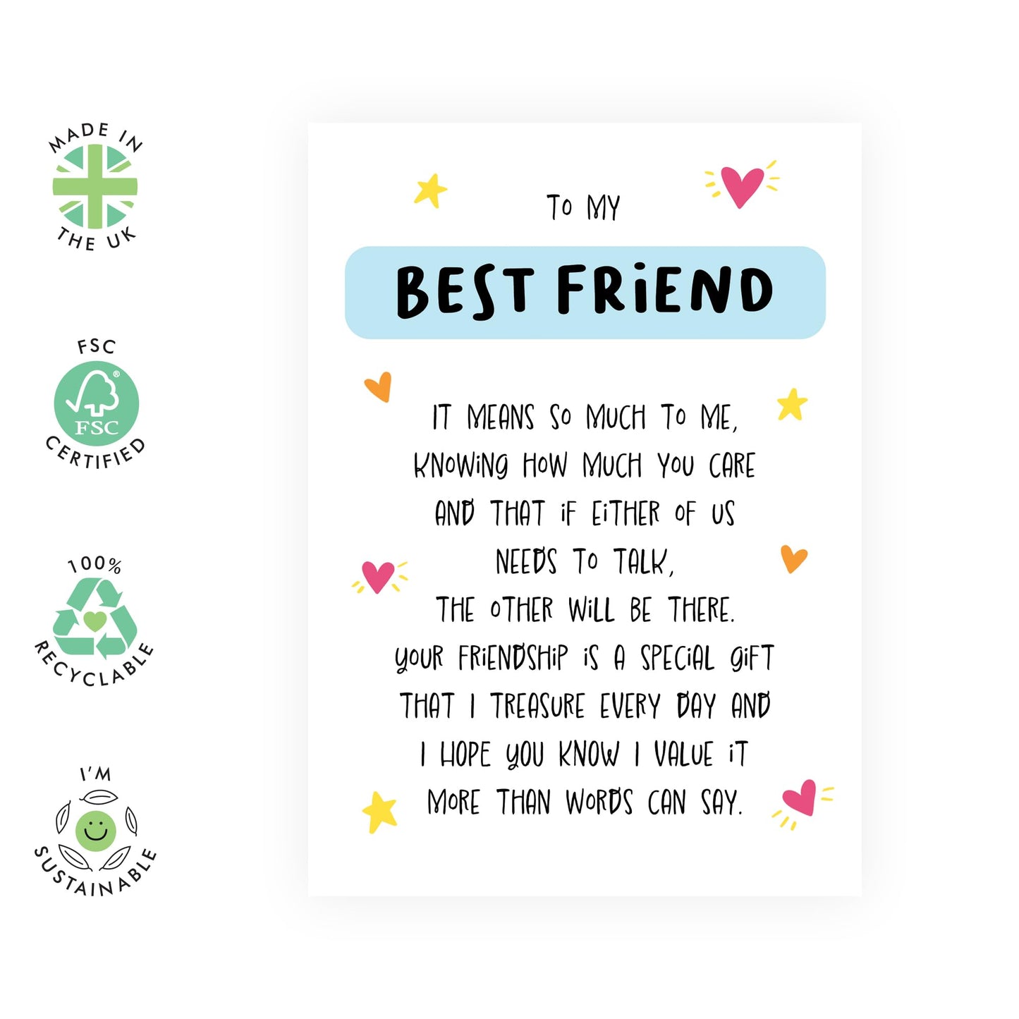 Greeting Card - 'TO MY BEST FRIEND' - Perfect for Celebrating and Cherishing Friendships - Ideal for Expressing Appreciation, Love, and Gratitude on Any Occasion - Comes With Stickers By Central 23