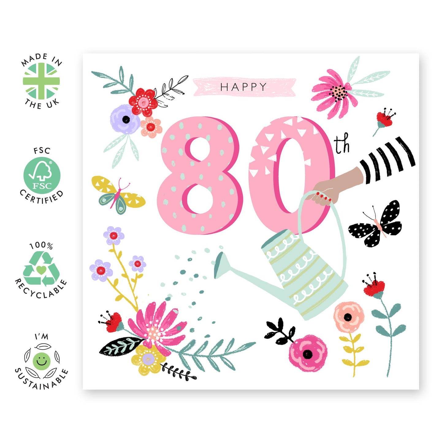 80th Birthday Card Women - 80th Watering Can - Grandmother Birthday Greeting Card - Birthday Card - Happy Eightieth Birthday Card Grandma - Gifts For Her - Comes With Fun Stickers By Central 23
