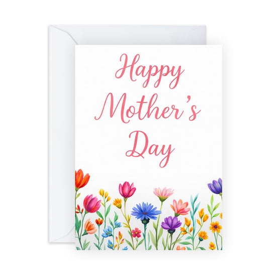 Happy Mother’s Day Card - Beautiful Watercolour Wildflower Greeting Card - Elegant Floral Design for Mum, Gran, or Friend - Made in UK - Includes Premium White Envelope