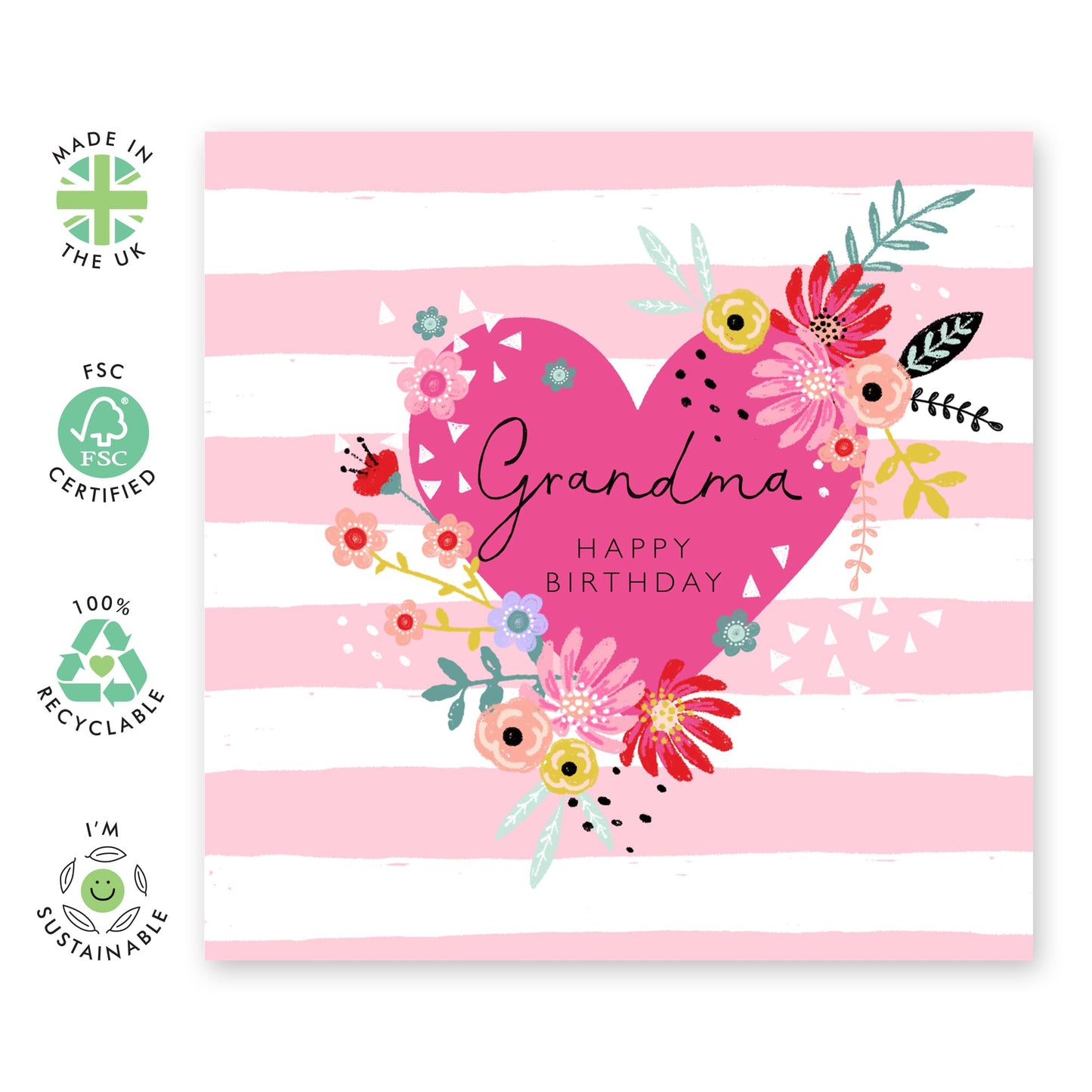 Grandma Birthday Card - Hearts Flowers - Sweet Greeting Cards For Grandmother - Pink Nana Birthday Card For Her - Grandma Gifts For Women - Comes With Stickers By Central 23