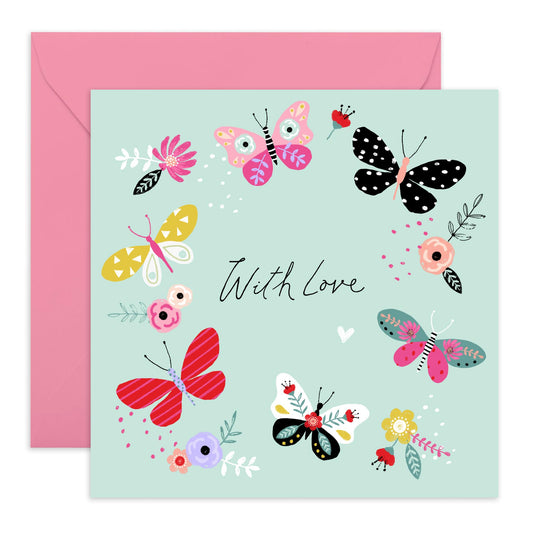 Love Cards For Her - With Love Butterflies - Valentines Card Girlfriend - Mothers Day Card From Son Daughter - Wife Anniversary Card - Birthday Card For Women - Comes With Stickers By Central 23