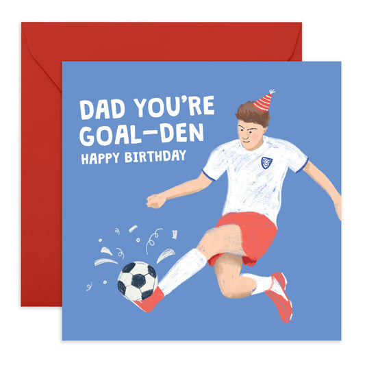 Football Birthday Card For Dad - Dad You're Goal-den - Happy Birthday Cards For Dad Father Papa - Soccer Sports Athlete - Greeting Cards for Him Her - Comes With Fun Stickers By Central 23