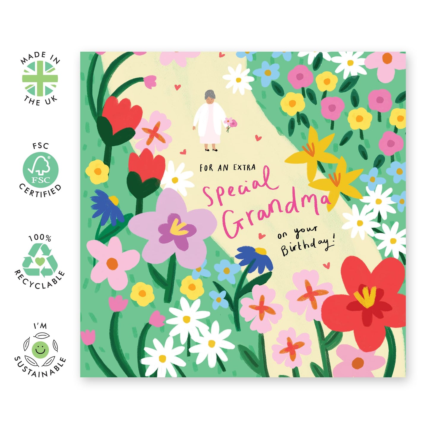 Grandma Birthday Card For Women - Flower Path Grandma - Happy Birthday Grandma Card - Floral Gifts For Grandmother Nana Granny - Comes With Cute Stickers By Central 23
