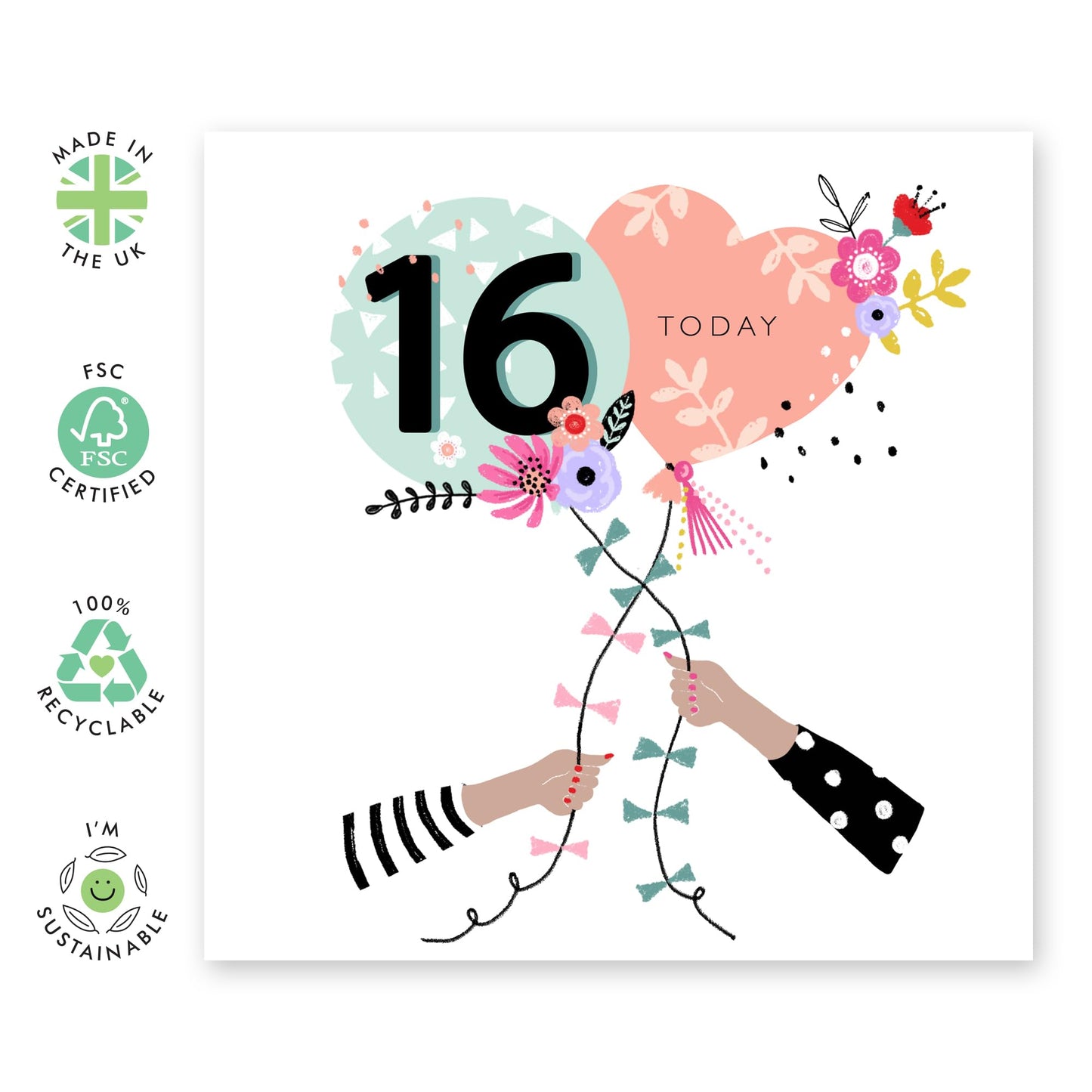 16th Birthday Cards For Kids - 16 Birthday Balloons - Girl Birthday Card Sixteen Year Old - Happy Birthday Card For Daughter Granddaughter Niece - Comes With Stickers By Central 23