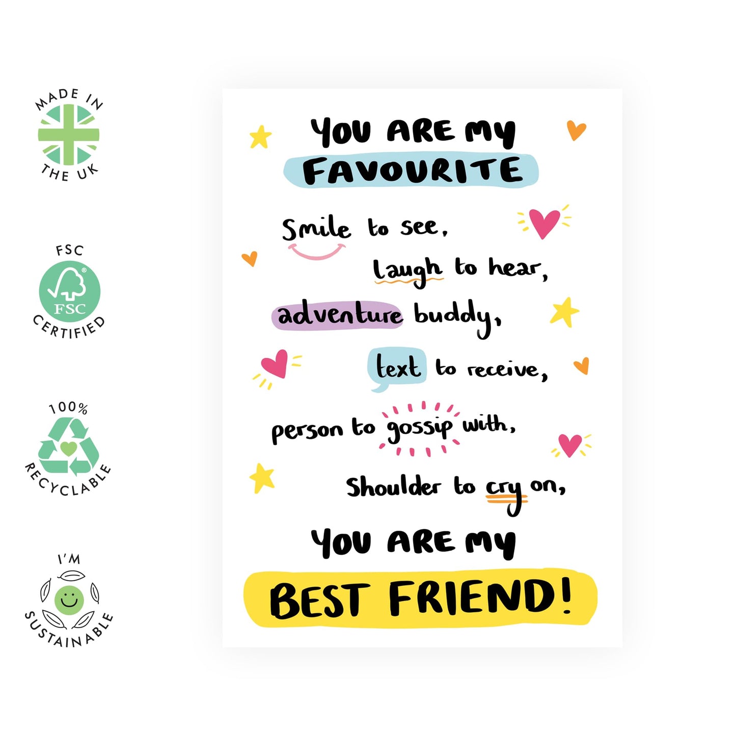 Greeting Card - 'YOU ARE MY BEST FRIEND' - Perfect for Showing Appreciation and Celebrating Friendship - Ideal for Expressing Your Love & Gratitude for Best Friends - Comes With Stickers By Central 23