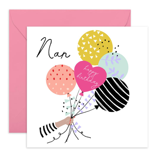 Nanny Birthday Cards - Happy Birthday Balloons For Grandma - Floral Birthday Card For Women - Granny Greeting Cards Flowers - Grandmother Gifts For Her - Comes With Fun Stickers By Central 23