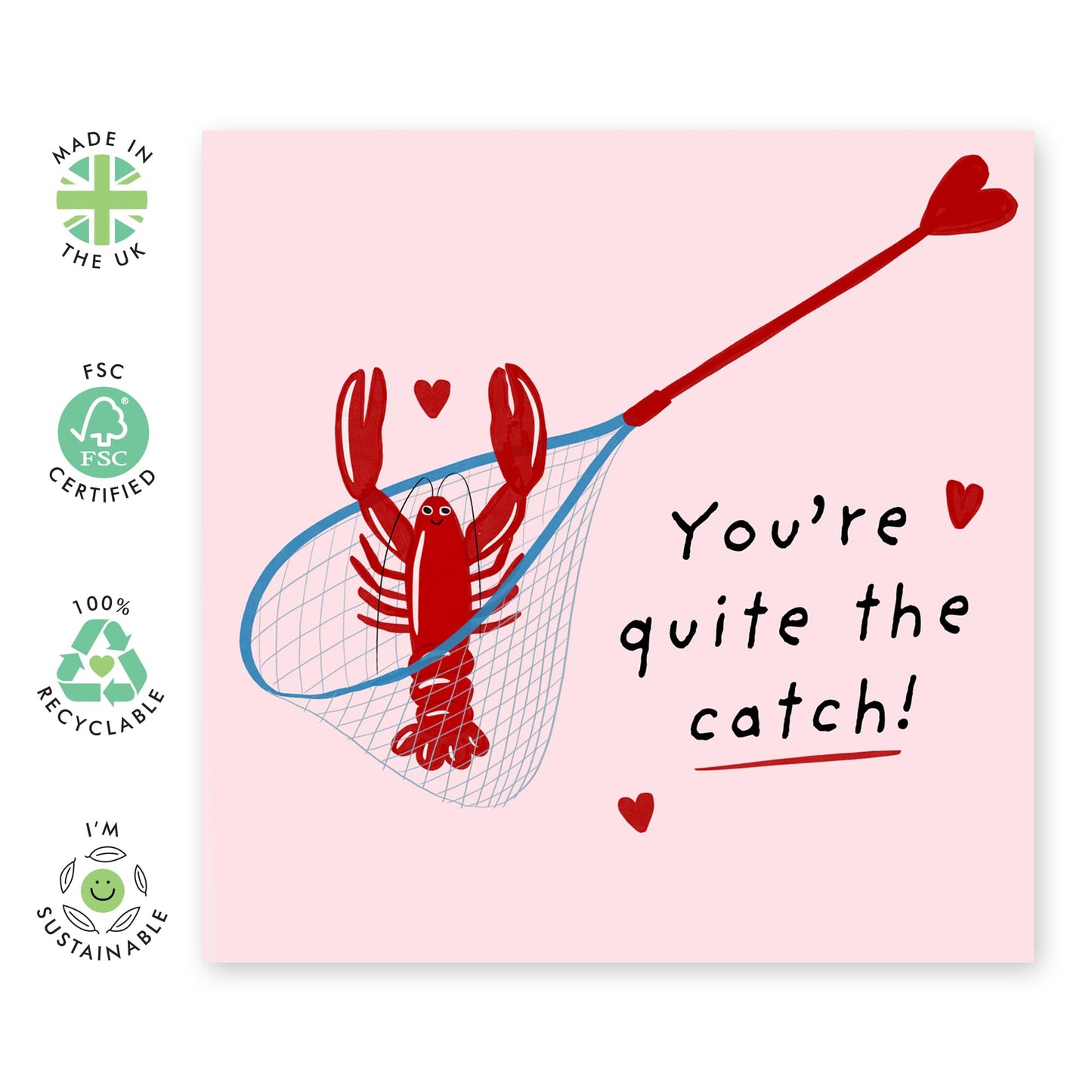 Romantic Lobster Card - "You're Quite the Catch" - Fun and Quirky Valentine’s Day or Anniversary Card for Partner, Spouse, Boyfriend, or Girlfrien- Comes with Fun Stickers