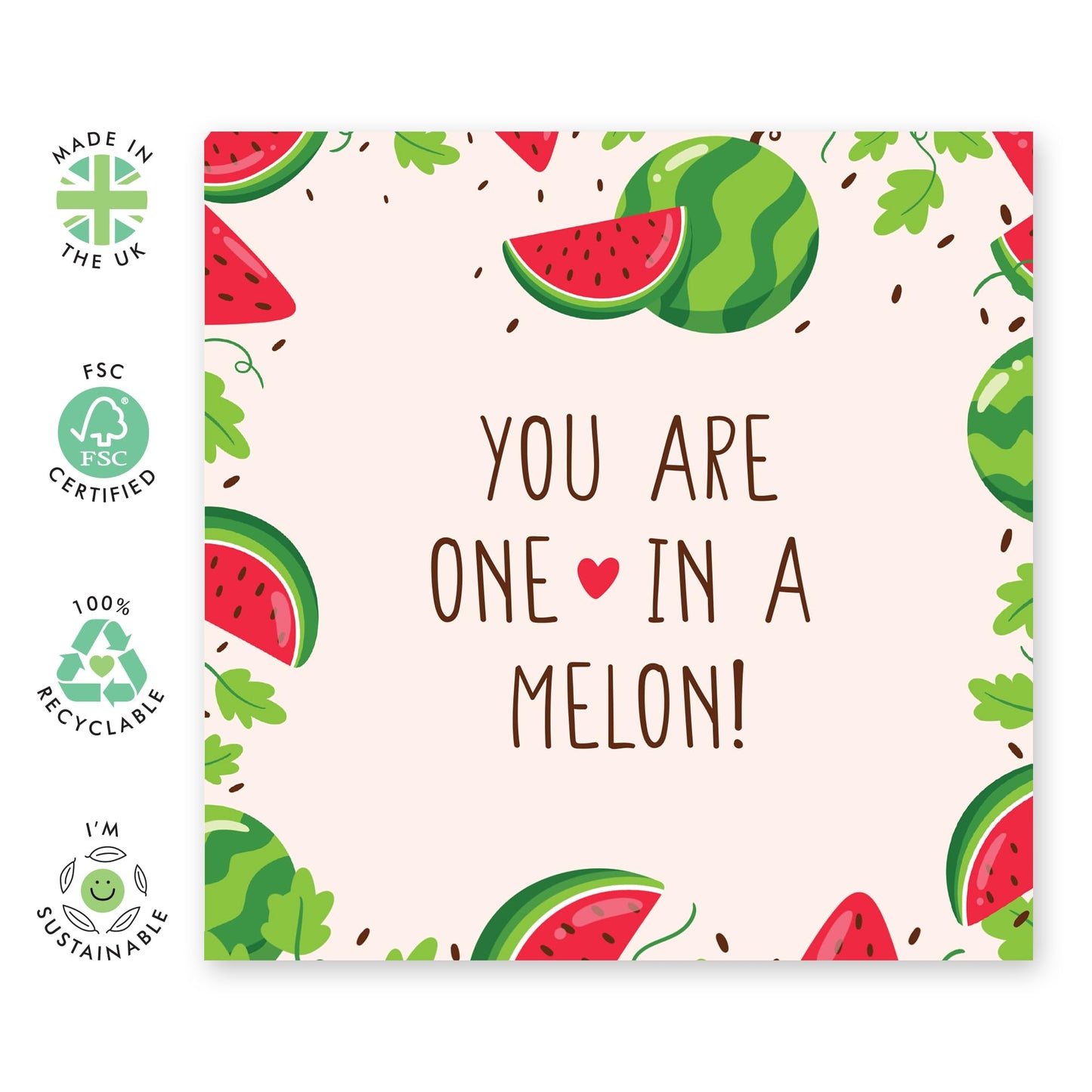 Creative Valentines Day Card Watermelon - 'One In A Melon' - Gifts for Him, Her, Wife, Husband, Girlfriend, Boyfriend, Babe, Fiance - Fruit - Comes with Fun Stickers
