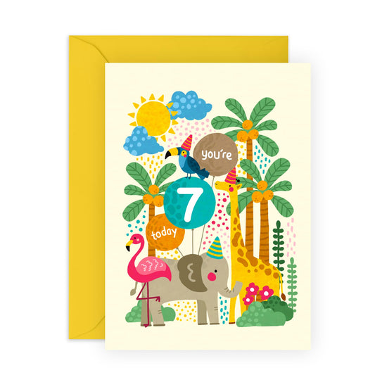 Central 23 7th Birthday Card Year Old Girl Boy - Wild Animals Age 7 - Happy Birthday Card For Kids - Seventh Milestone Gift For Son Daughter Nephew Niece Grandson - Age Seven - Comes With Stickers