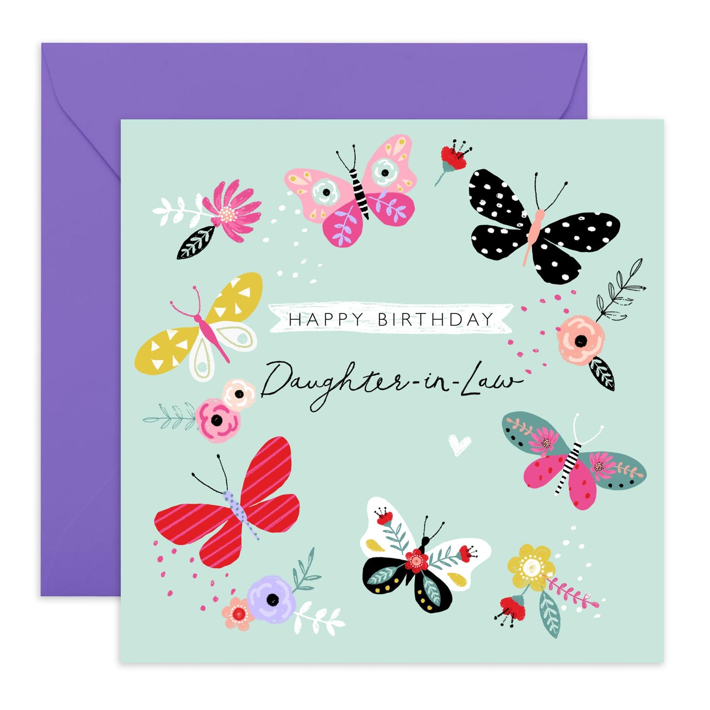 Happy Birthday Card For Daughter In Law - Butterfly Greeting Cards For Women - Floral Gifts And Presents For Her Female Daughter-in-law - Comes With Cute Stickers - By Central 23