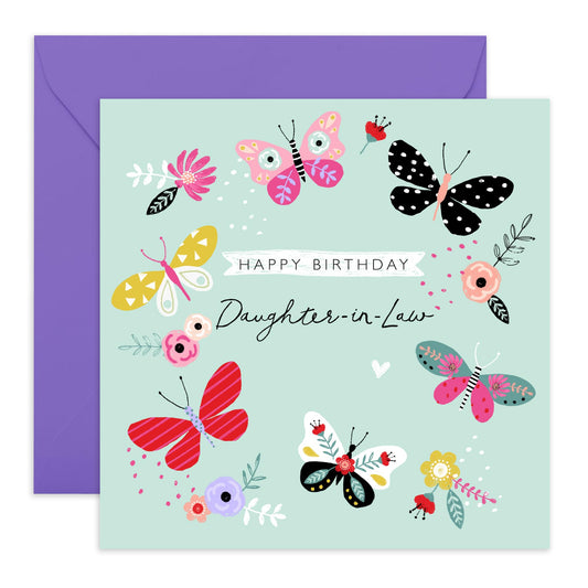 Happy Birthday Card For Daughter In Law - Butterfly Greeting Cards For Women - Floral Gifts And Presents For Her Female Daughter-in-law - Comes With Cute Stickers - By Central 23