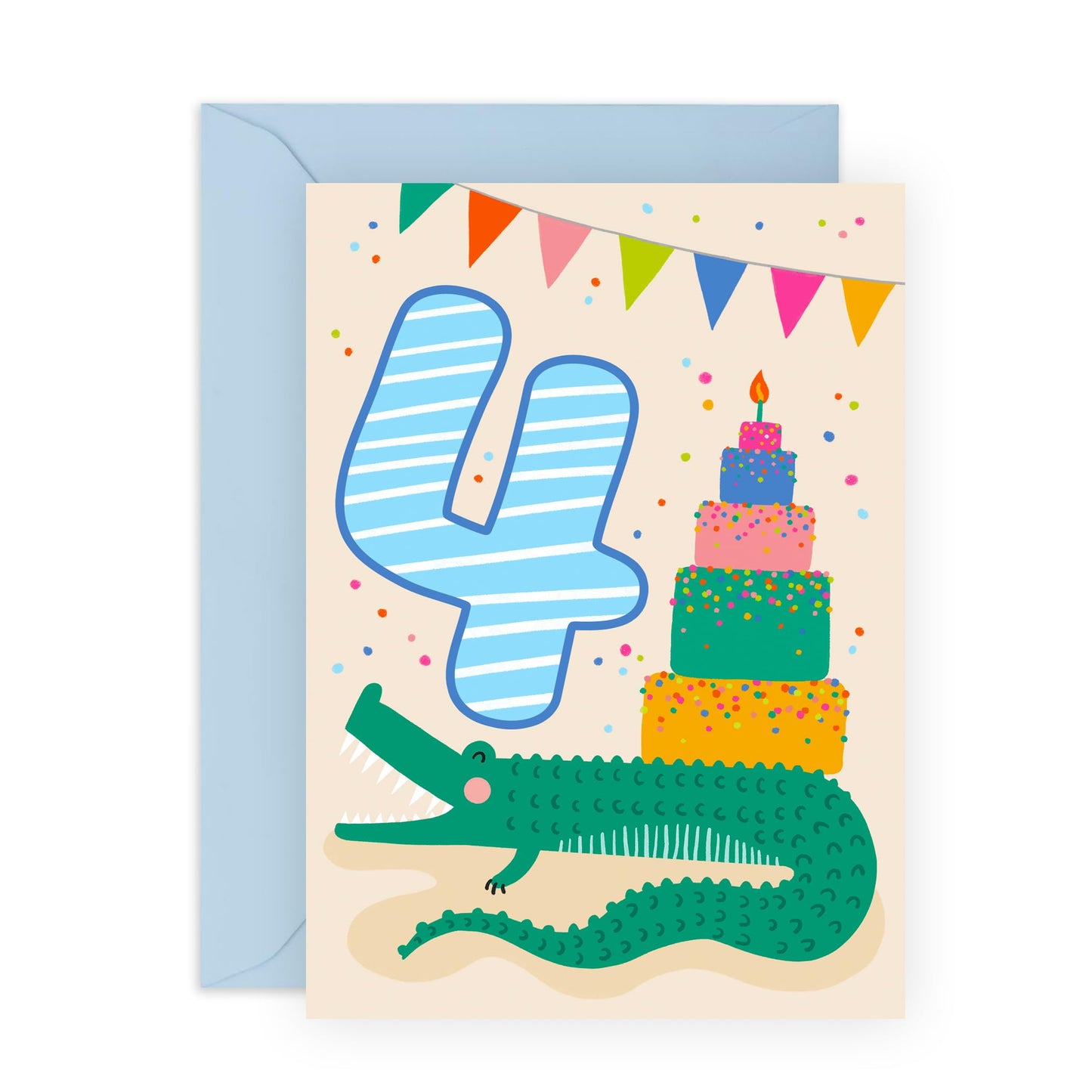 Happy 4th Birthday Card Boy Girl - Bday Cake And Crocodile - Forth Birthday Cards For Kids Baby Toddlers - Gifts For Godson Granddaughter Niece Age Four - Comes With Cute Stickers By Central 23