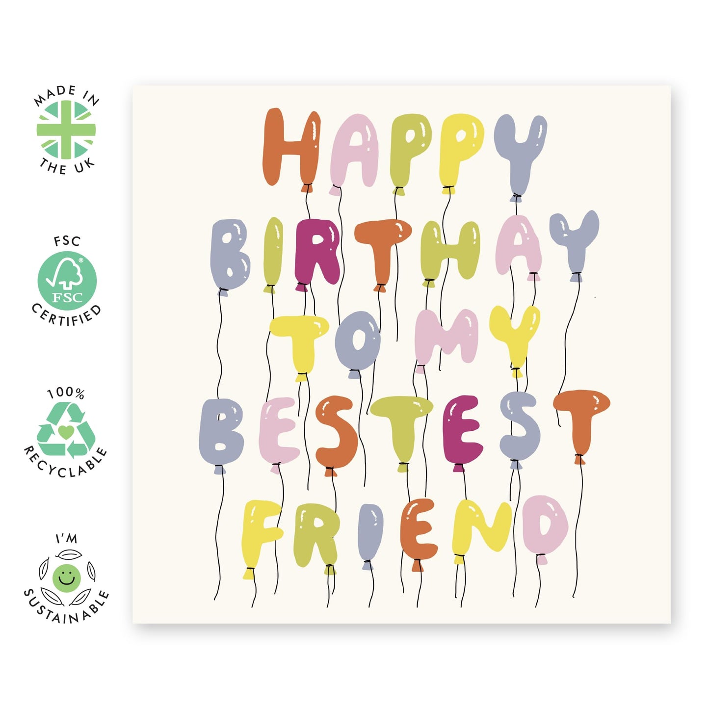 Bestie's Birthday Card - 'Bestest Friend Balloons' - Gifts for BFF, Best & Close Friends, Sisters, Sis, Gal , Her, Colleague - Celebrating You - Comes with Fun Stickers
