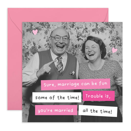 Anniversary Day Greeting Card with Jokes - 'Marriage Fun Some Of Times' - Romantic Gifts for Husband, Wife, Partner, Other Half, Married Couples - Valentines Day Present - Comes with Fun Stickers