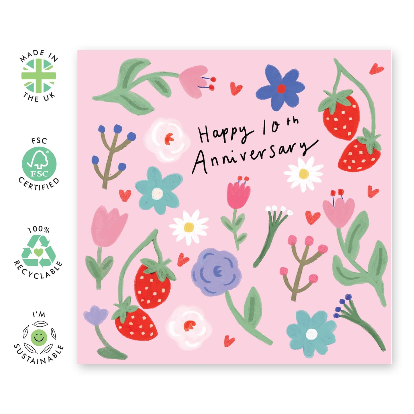 Anniversary Card - 'FLORALS 10TH ANNIVERSARY' - Perfect for Celebrating a Decade of Love with Floral Touches - Ideal for Adding a Heartfelt Note to Your Love One- Comes With Stickers By Central 23