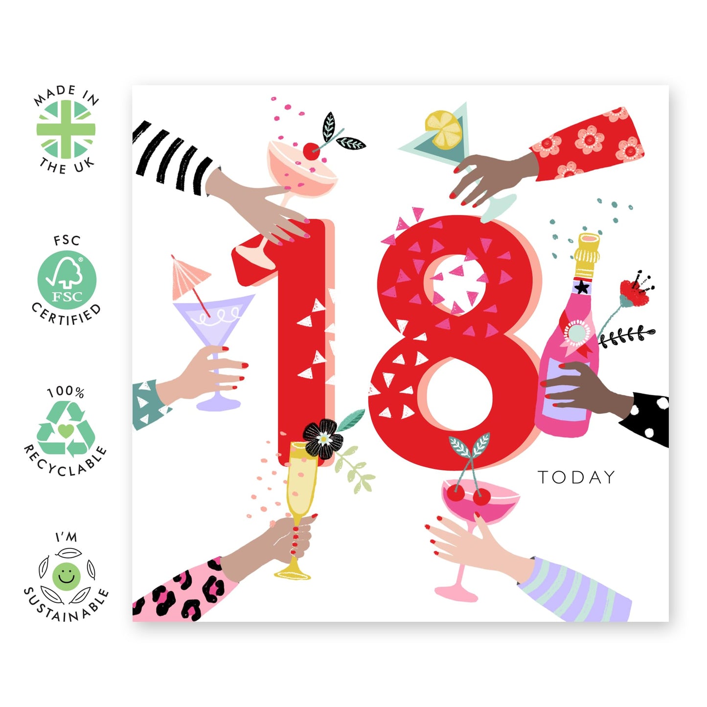 18th Birthday Card - 18 Time For Drinks - Happy Eighteenth Birthday Cards - From Mum Dad - 18 Year Old For Daughter - Gifts For Girls Niece Daughter - Comes With Stickers By Central 23