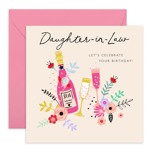 Birthday Card For Daughter In Law - Champagne Celebration - Sweet Greeting Card For Women - Gifts For Daughter-in-law - Comes With Cute Stickers - By Central 23