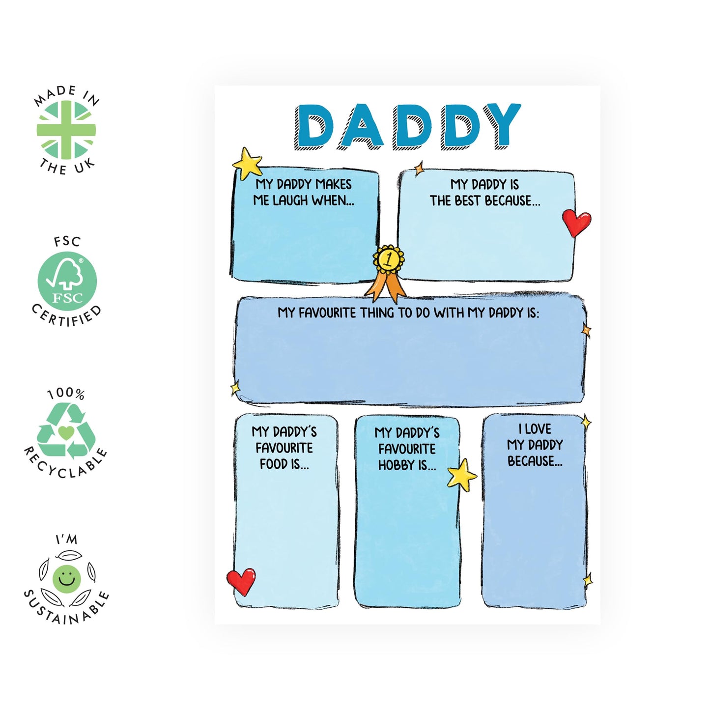 Customize Greeting Card - 'I LOVE MY DADDY FILL IN YOURSELF' - Perfect for Showing Appreciation and Love - Ideal for Dads Daddy's Pops Who Deserve a Special Tribute - Comes With Stickers By Central 23