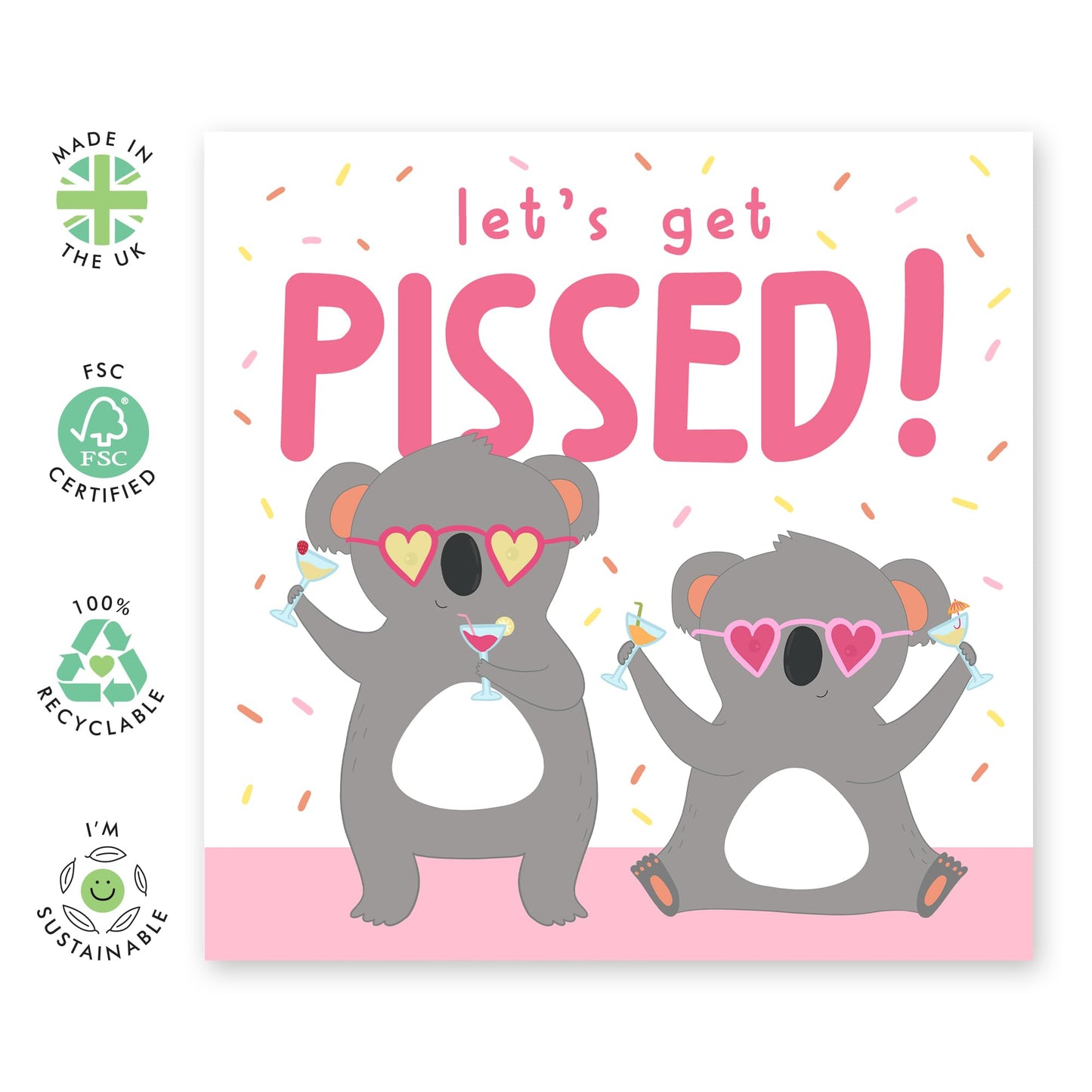 Koala Birthday Card - Let's Get P*ssed - Cheeky Greeting Cards For Best Friend - Sister Birthday Cards - Cheer Up Gifts For Women - Comes With Fun Stickers By Central 23