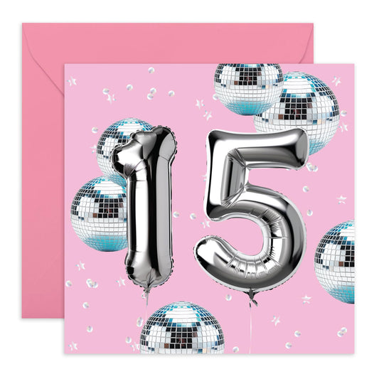 15th Birthday Card For Girls - Foil Balloon 15 Disco Party - Happy Fifteenth Birthday Card For Teens - Disco - Gifts For Her Daughter Niece Granddaughter - Comes With Stickers By Central 23