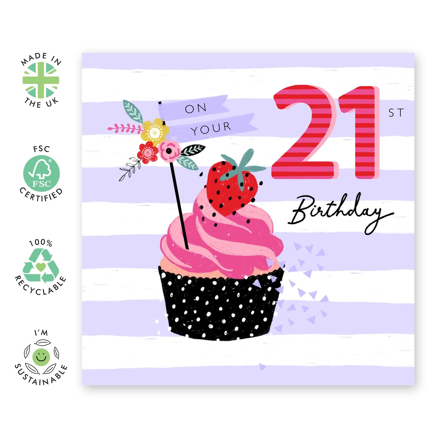 21st Birthday Card For Her - 21st Strawberry Cupcake - Birthday Card - Women Sister - Happy Twenty-first Birthday Card - Daughter Niece - Friend - Comes With Fun Stickers By Central 23
