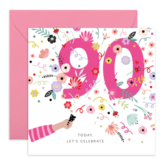 Happy Birthday Card For Her - Age Ninety - 90th Birthday Cards For Women - Ninetieth Bday Gifts Aunt Mum Grandma Nan - Ninety Year Old - Comes With Fun Stickers - By Central 23