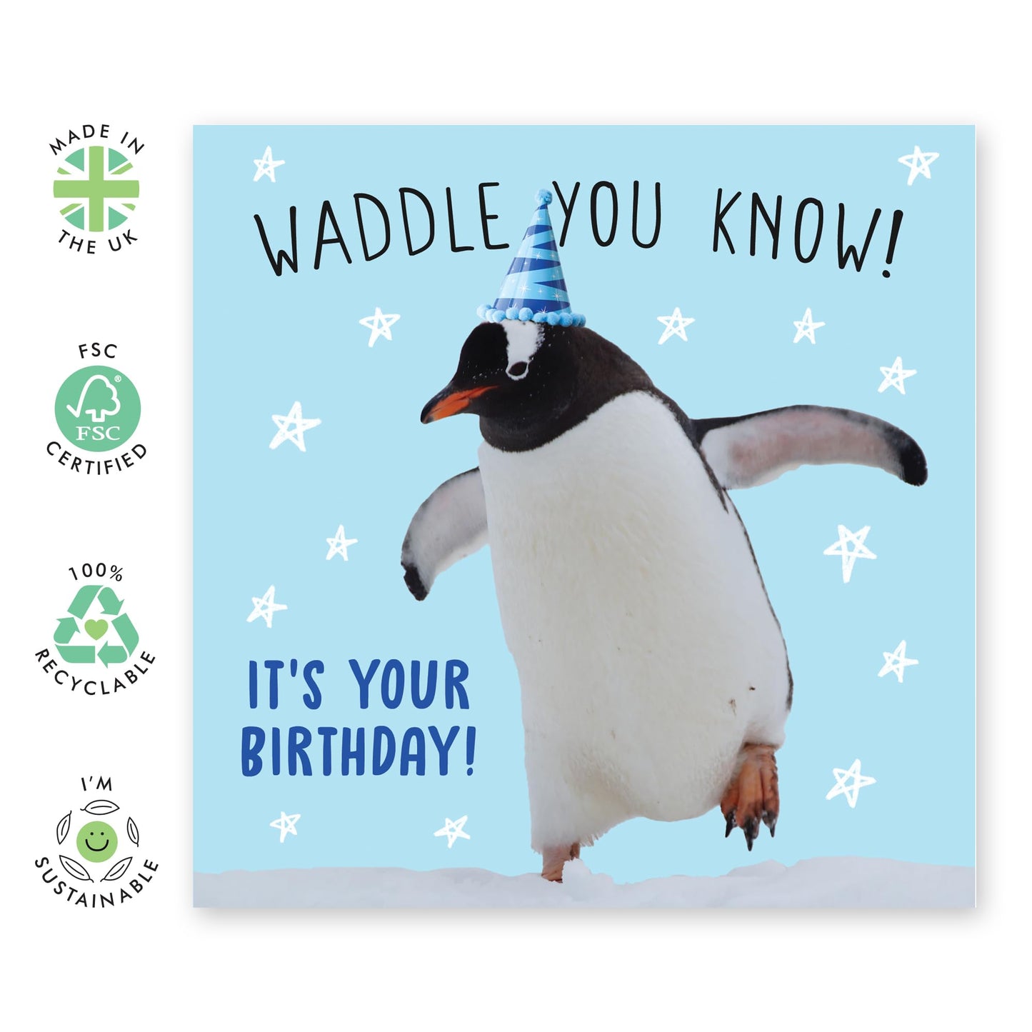 Greeting Card - 'PENGUIN WADDLE YOU KNOW BIRTHDAY' - Perfect for Celebrating with a Fun Penguin Twist and Playful Design - Ideal for Adding a Touch of Joy and Humor - Comes With Stickers By Central 23