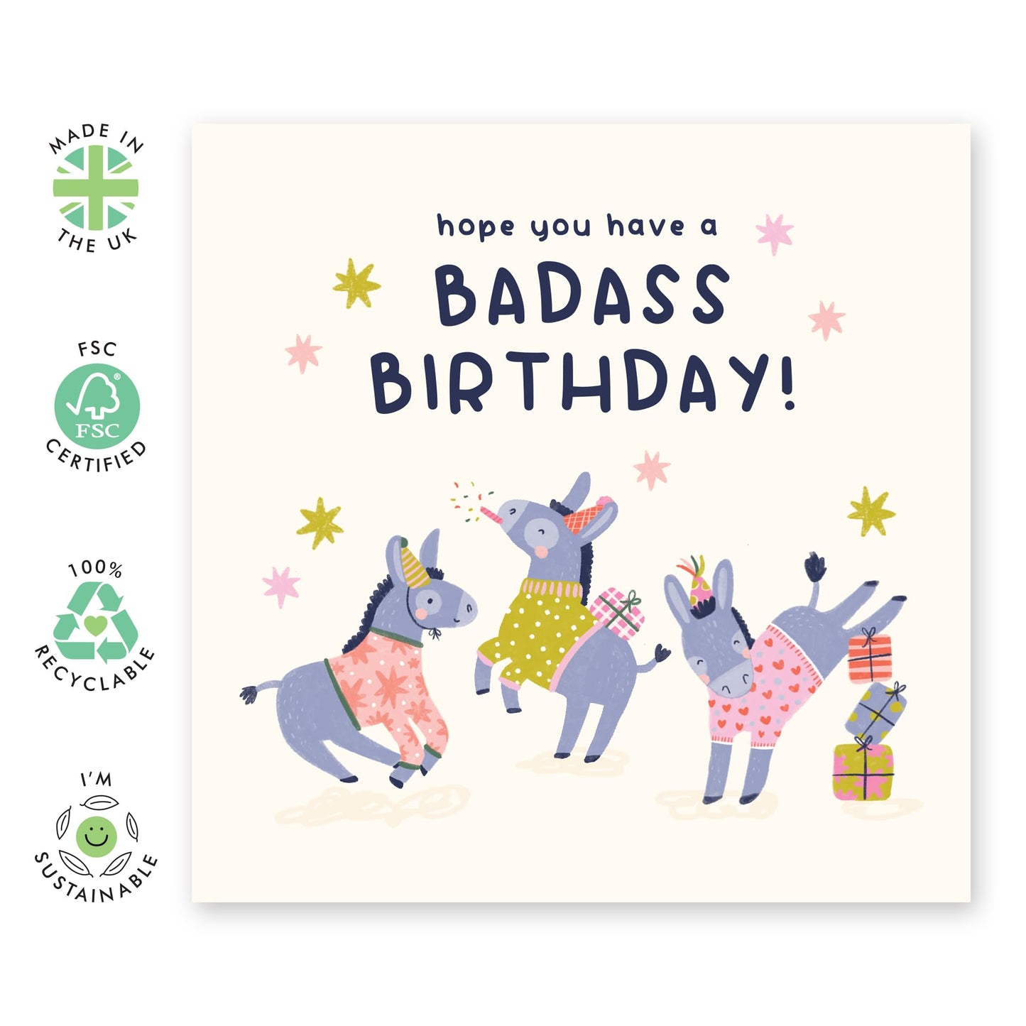 Donkey Kicking Birthday Card- 'Badass Birthday Donkey' - Gifts for Her, Him, Coworker, Colleagues, Best Friends, BFF, Cousin - Enjoy - Comes with Fun Stickers