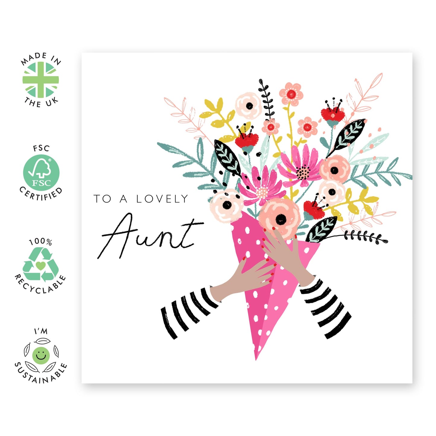 Thank You Card For Aunt - Aunt Floral Bouquet - Pretty Greeting Cards For Auntie - Greeting Cards For Her - Gifts From Niece Nephew - Gift Card For Woman - Comes With Fun Stickers - By Central 23