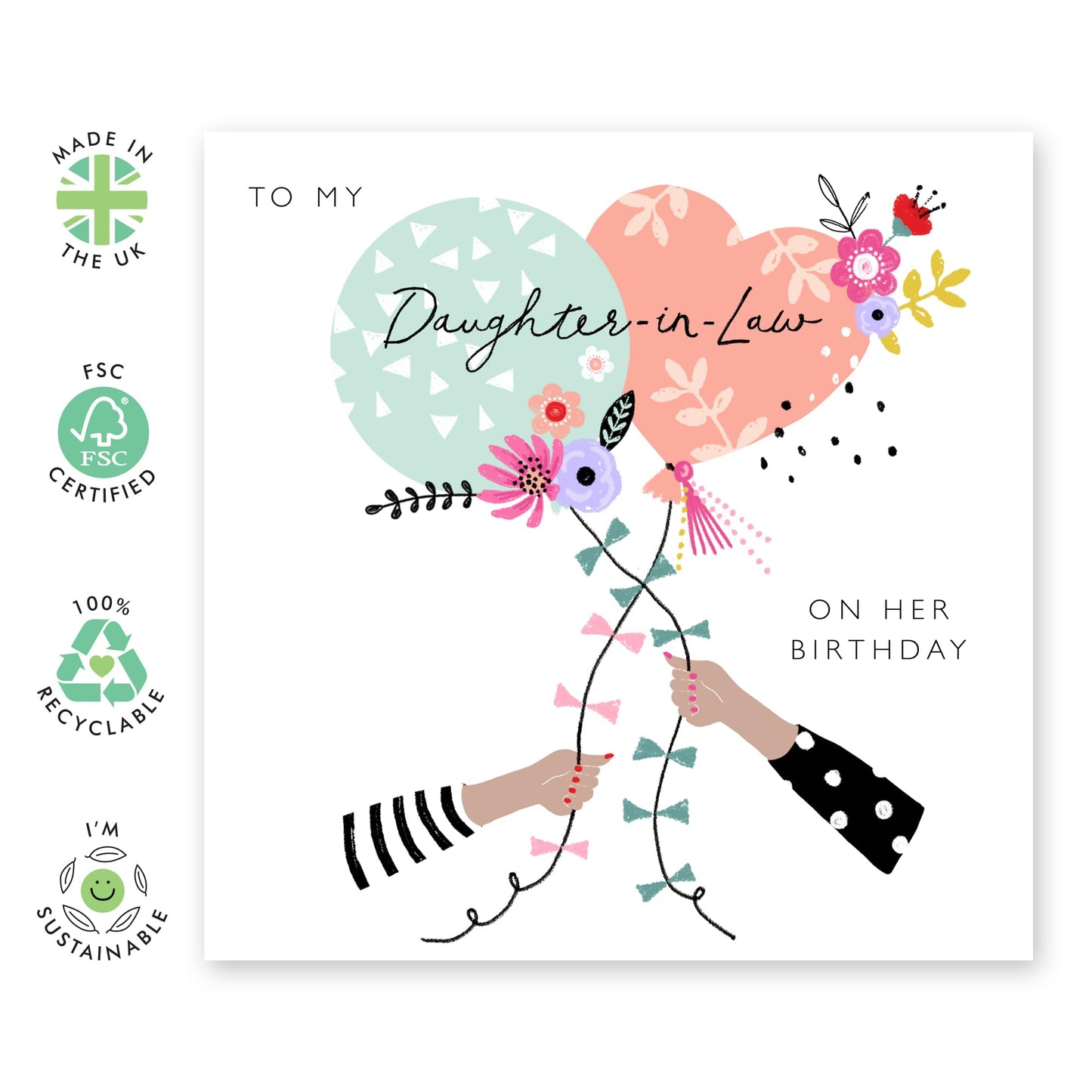 Birthday Card For Daughter In Law - Happy Birthday Greeting Cards And Envelopes - To My Daughter-in-law - Pretty Balloon Gift For Women - Comes With Cute Stickers - By Central 23